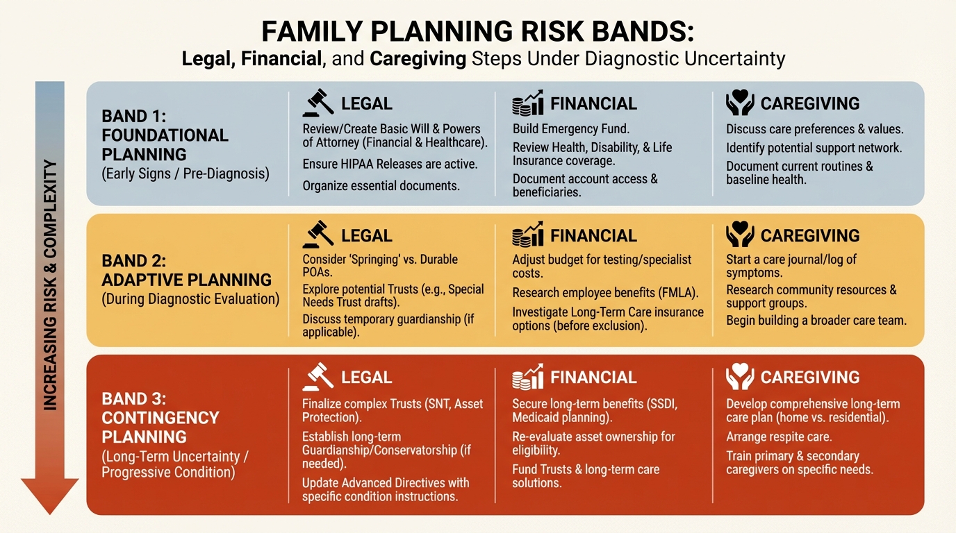 Risk-band framework for family planning after early biomarker signals.