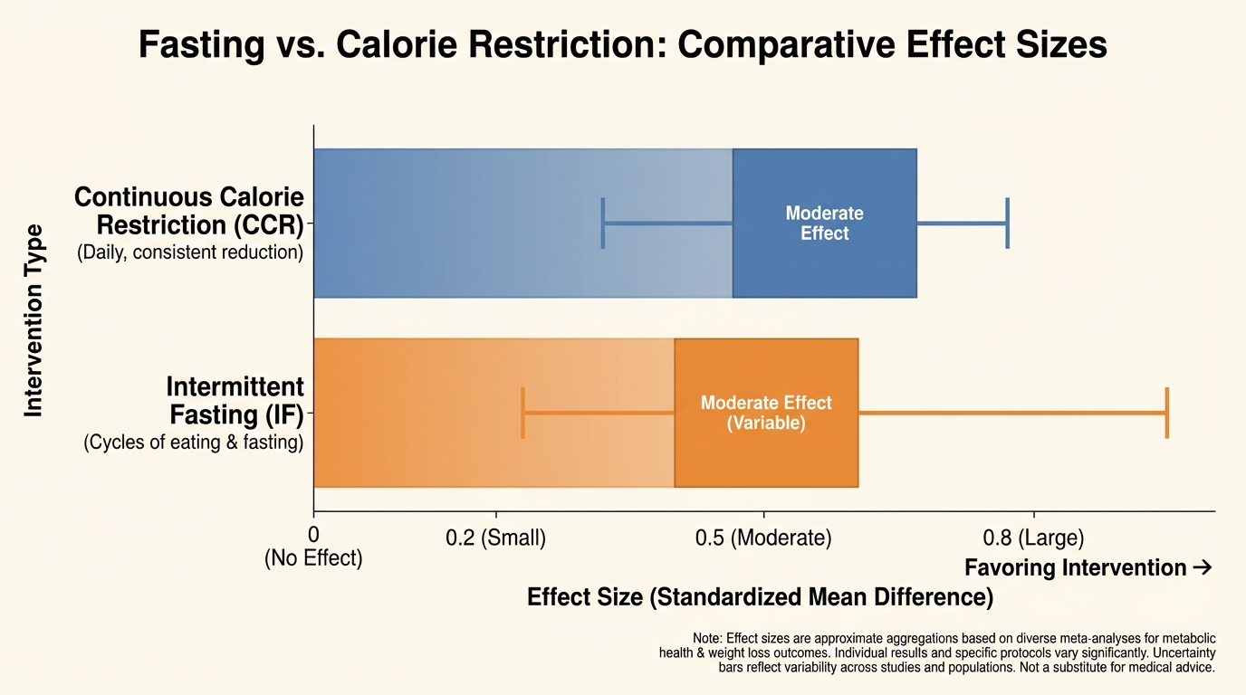 Comparison of effect sizes between intermittent fasting and continuous calorie restriction.
