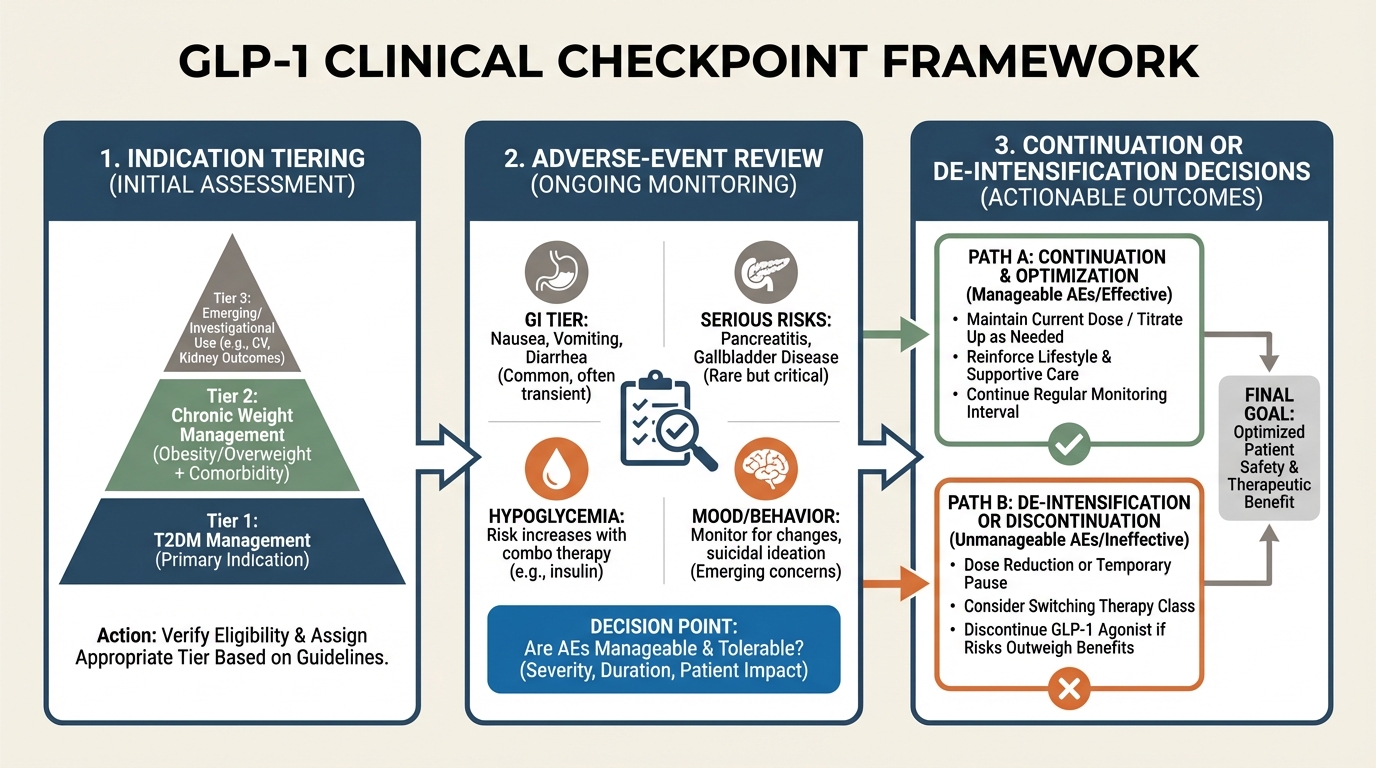 Clinical checkpoint framework for GLP-1 use beyond core diabetes indications.
