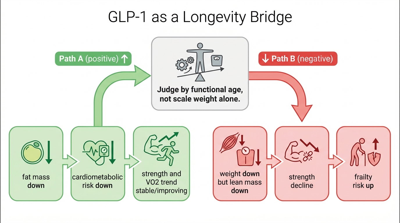 Benefit-risk map for GLP-1 therapies as a near-term longevity bridge